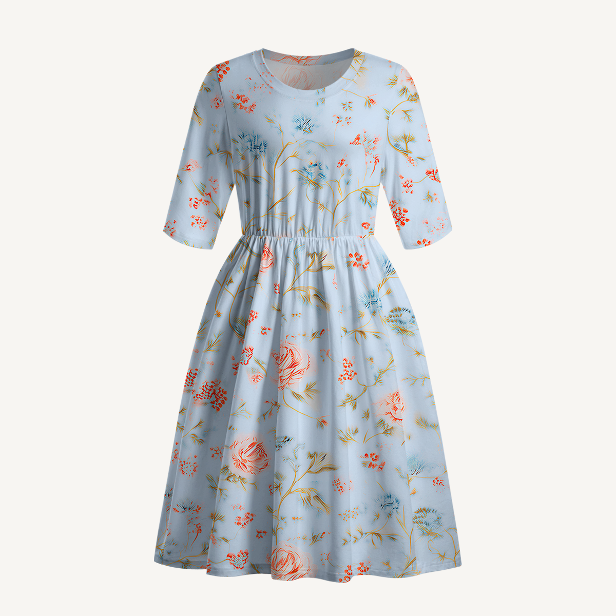 Round Neck Rosabelle Bloom Midi Dress