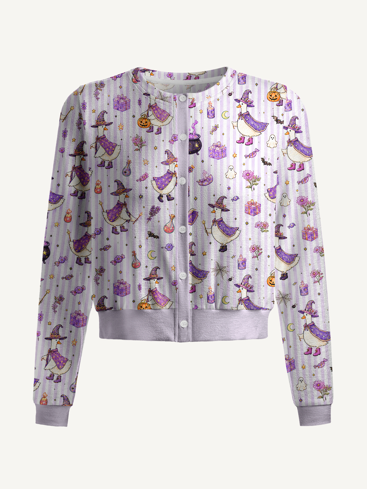 Halloween Witch Gooses Print Fine‑Knit Cardigan