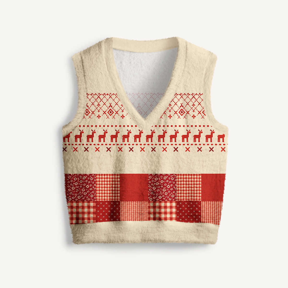 Rustic Red Reindeer Cabin Print V-Neck Sweater Vest