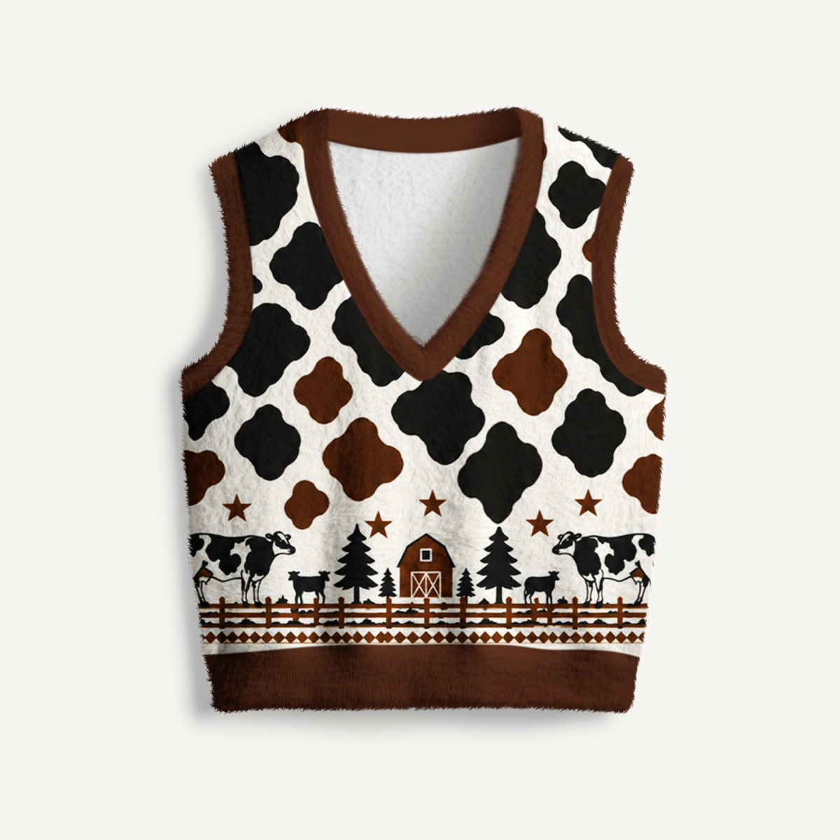Farm Cow Spot Print V-Neck Sweater Vest