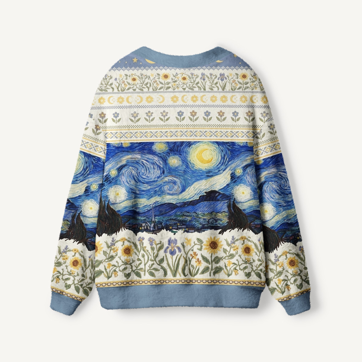 Starry Night Flower Field Print Ugly Cardigan Sweaters