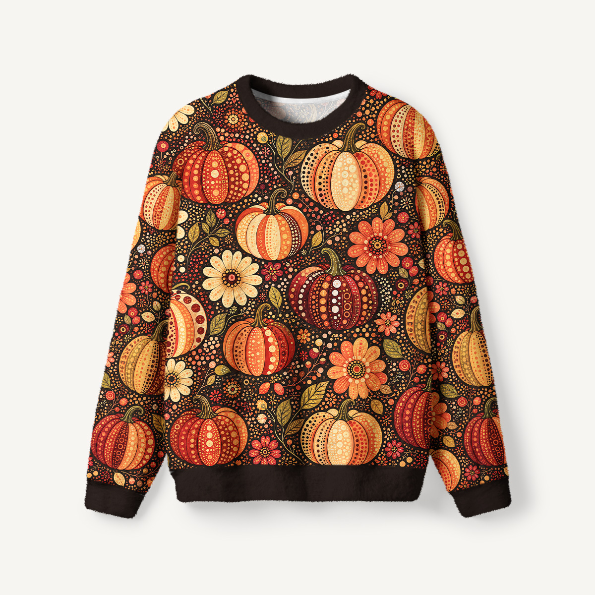 Polka Dot Pumpkin Garden Fuzzy Crewneck Sweater