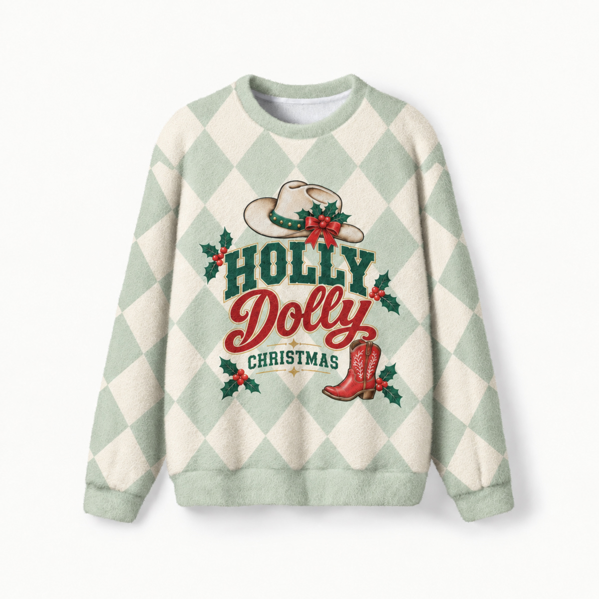 Holly Dolly Christmas Fuzzy Crewneck Sweater