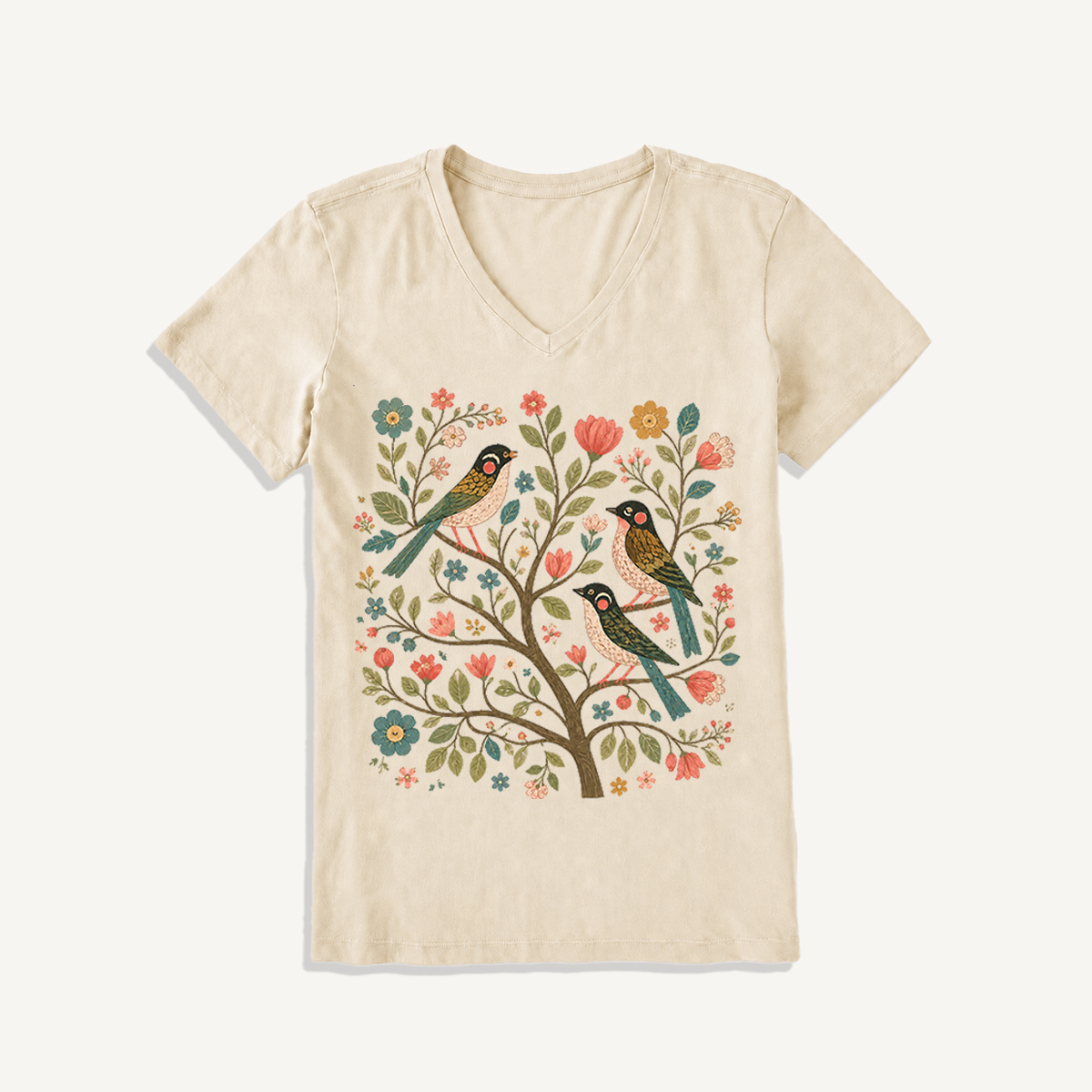 Blossom Bird Serenity Print V-neck T-Shirt