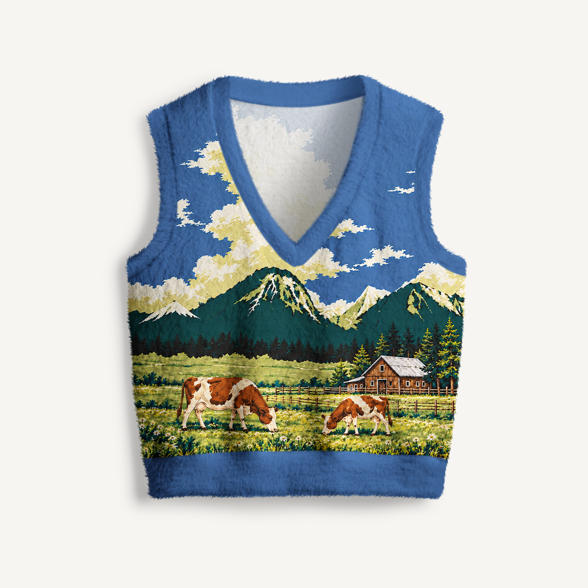 Alpine Meadow Dairy Print V-Neck Sweater Vest