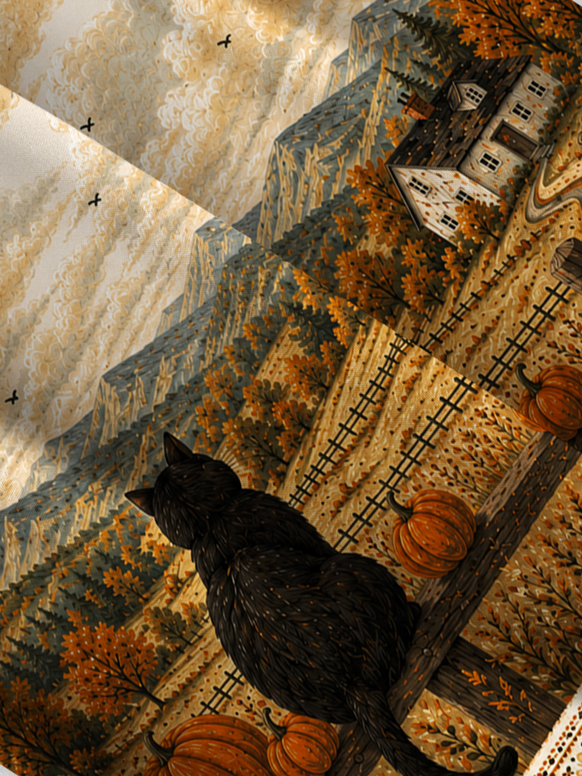 Autumn Pumpkin Field Black Cat Print Wide Straps Maxi Dress With Pockets