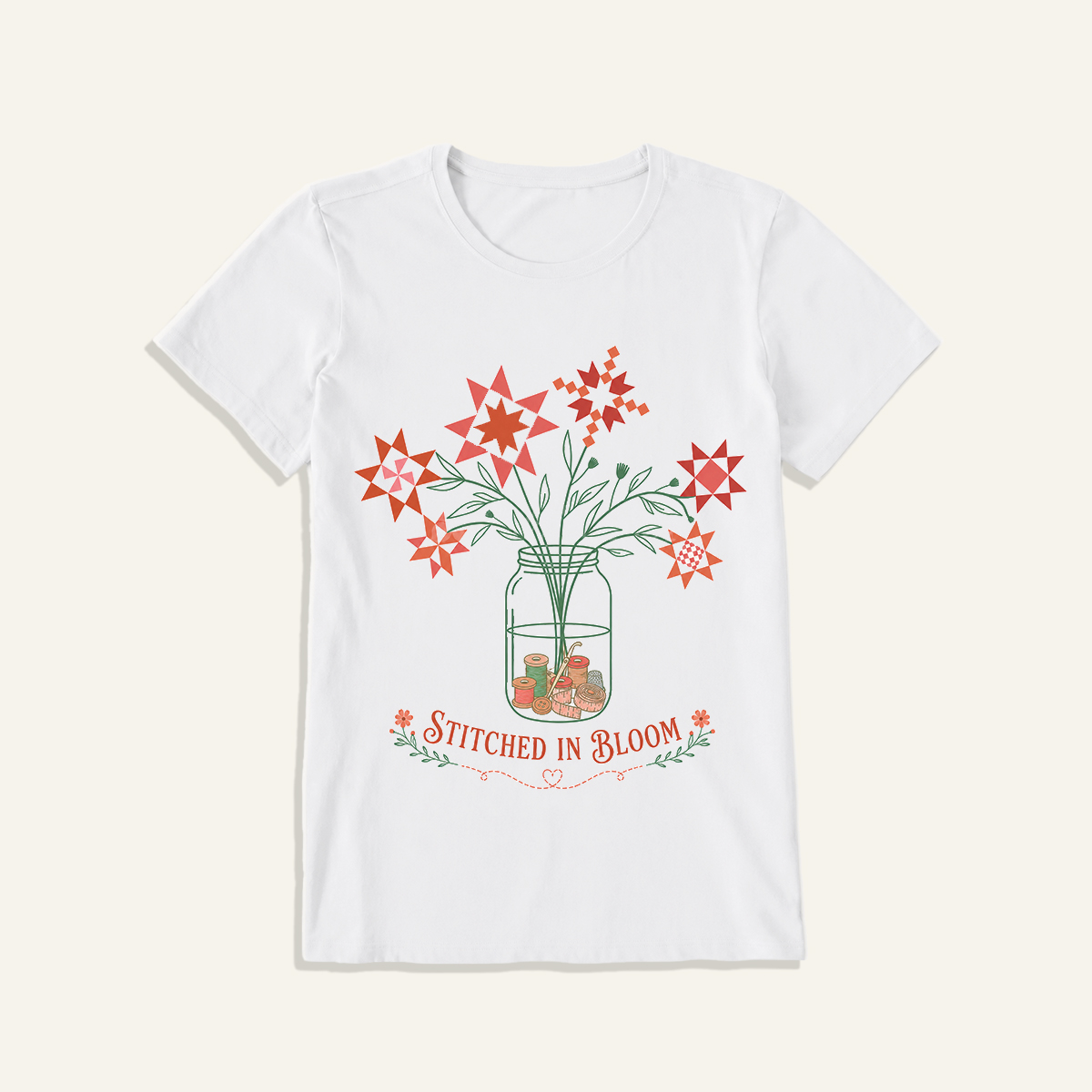 Stitched in Bloom Jar Print Crew Neck Cotton Tee