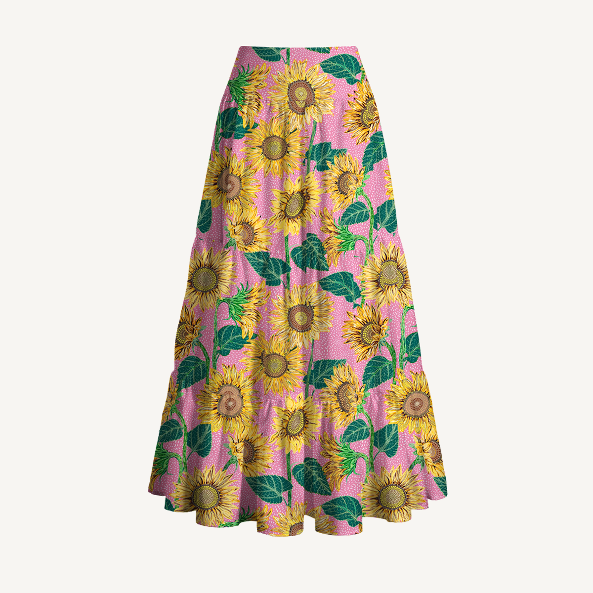 Vibrant Sunflower Floral Print Maxi Skirt