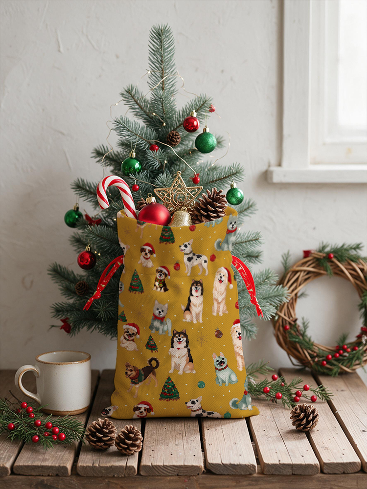 Christmas Puppies Holiday  Reusable Christmas Drawstring Gift Bag