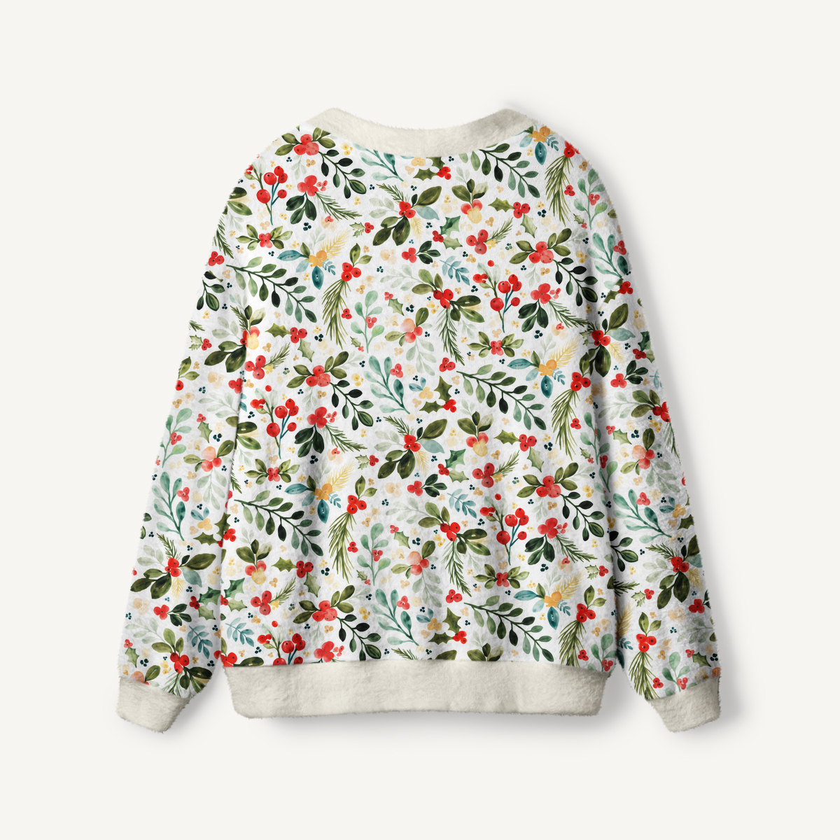 Christmas Holly Berry & Pine Print Ugly Cardigan Sweaters
