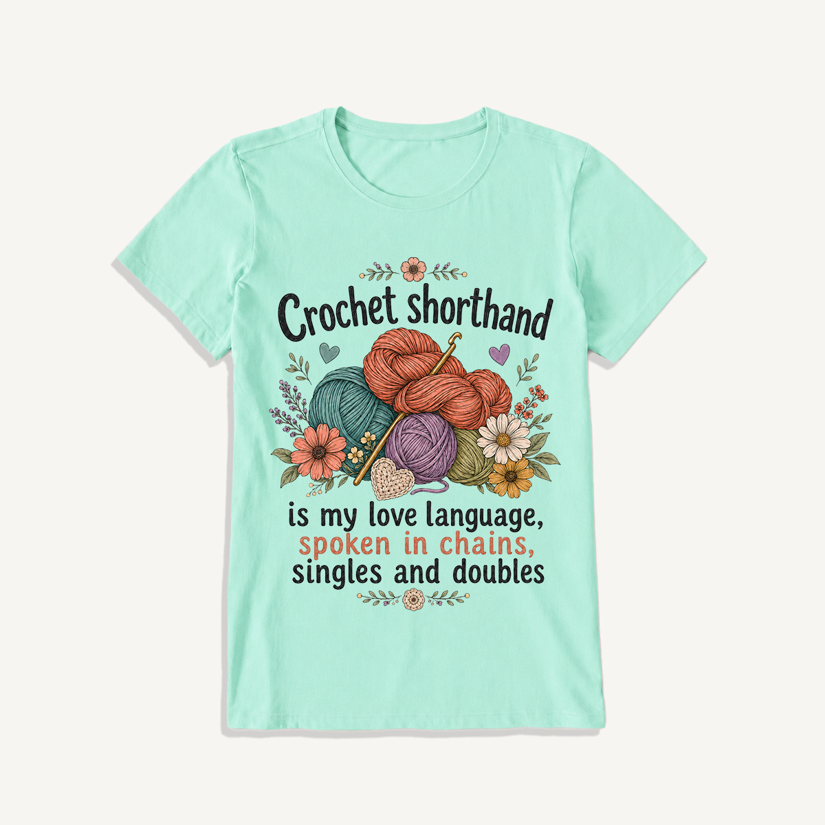 Crochet Love Language Print Crew Neck Cotton Tee