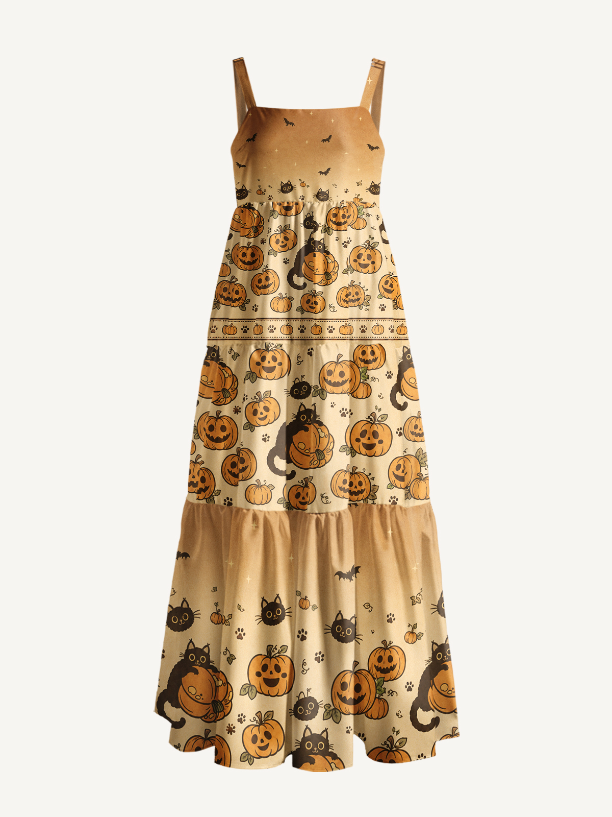 Vintage Halloween Paw Print Wide Straps Maxi Dress With Pockets