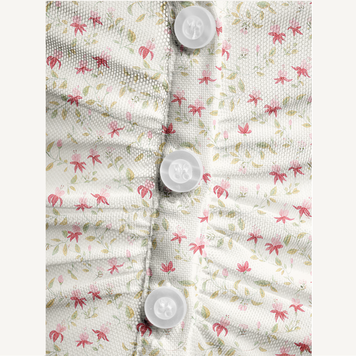 V-Neck Short Sleeve Ruby Vine Print Mesh Top