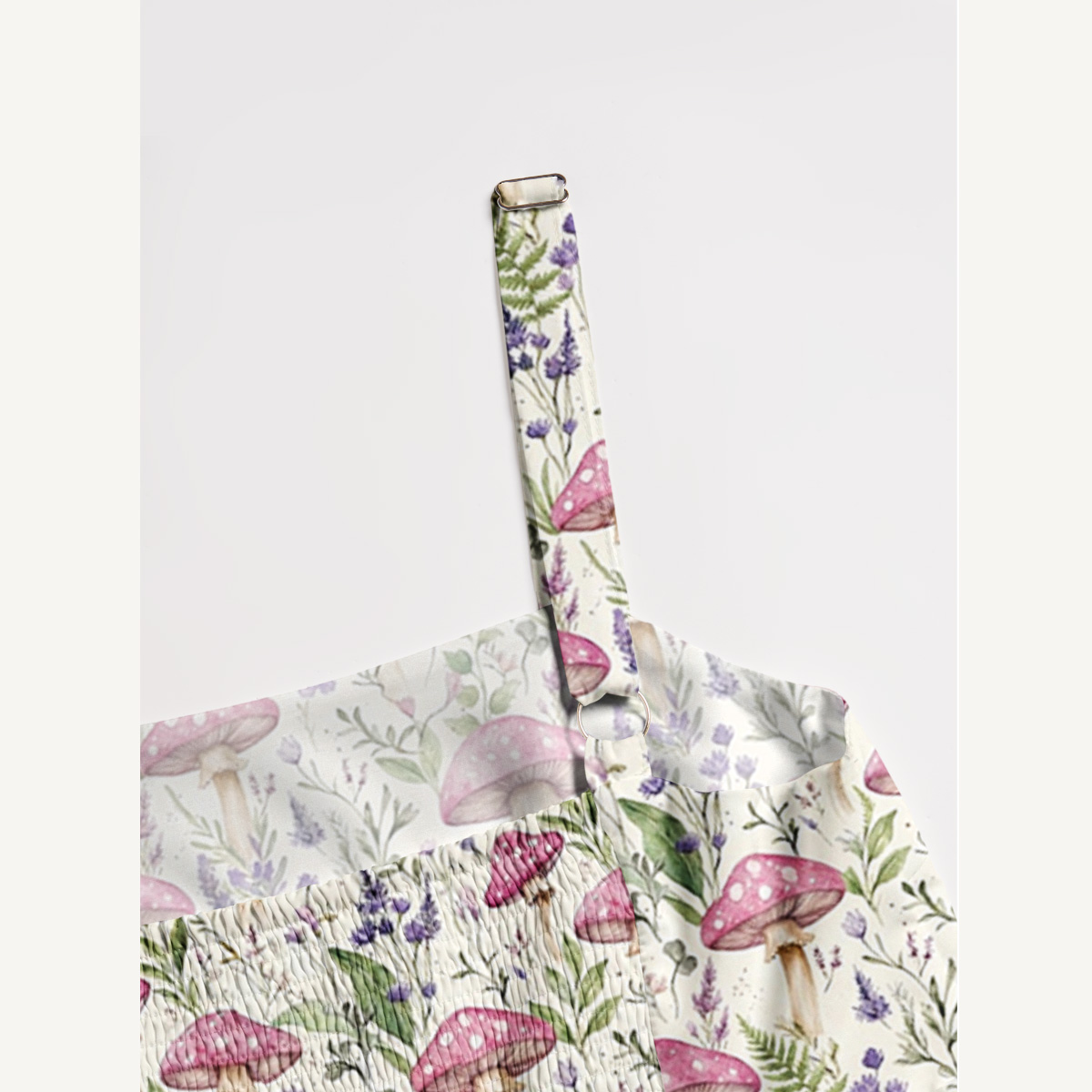Mushroom Leaves Print Wide Straps Maxi Dress With Pockets