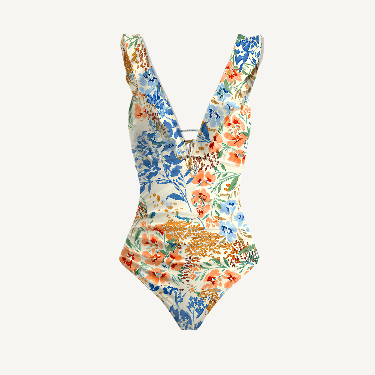 Breeze Meadow Ruffled V Neck One Piece Swimsuit and Matching Midi Skirt Set