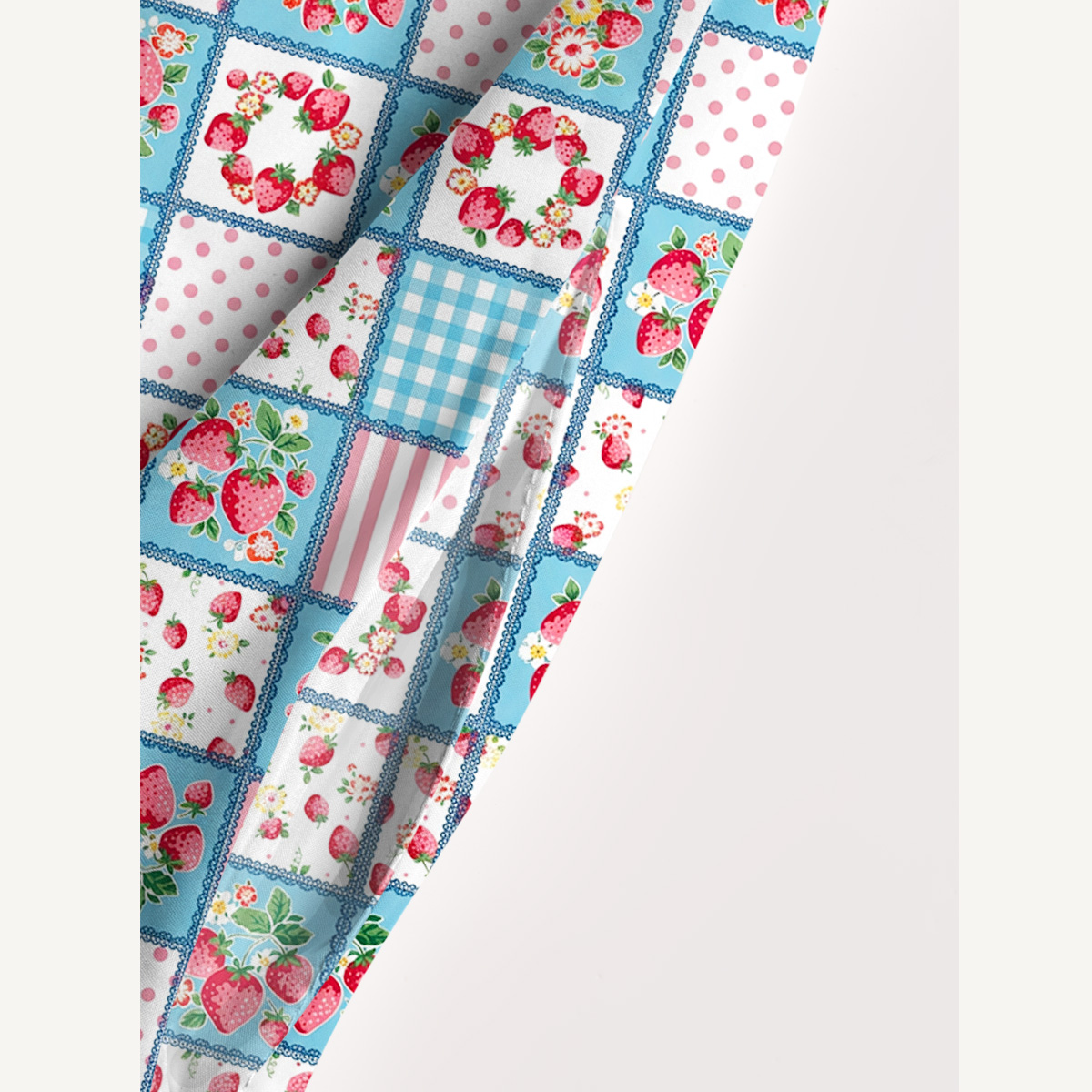  Strawberry Patchwork Print Wide Straps Maxi Dress With Pockets