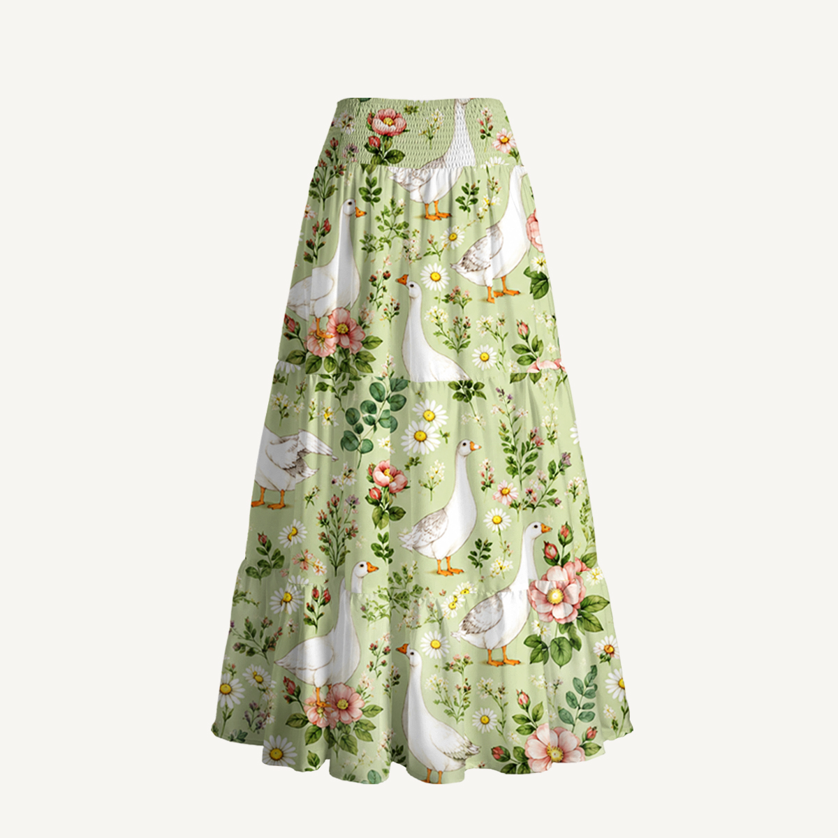 Pastoral Goose Garden Print Convertible Maxi Skirt & Strapless Dress  