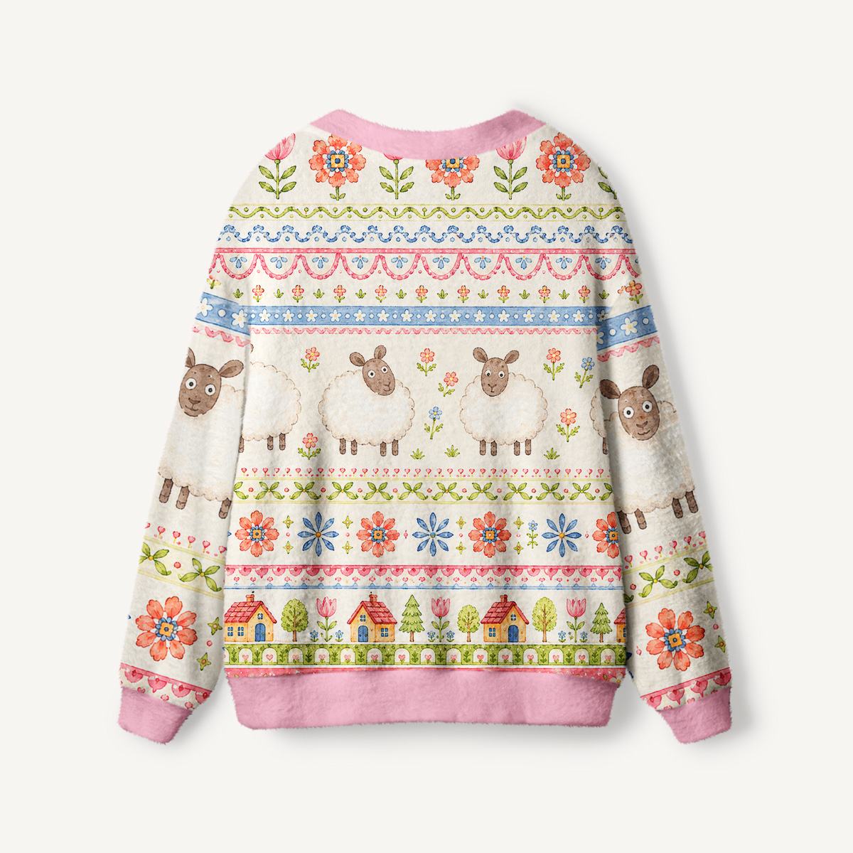Pastoral Sheep Bands Print Ugly Cardigan Sweaters