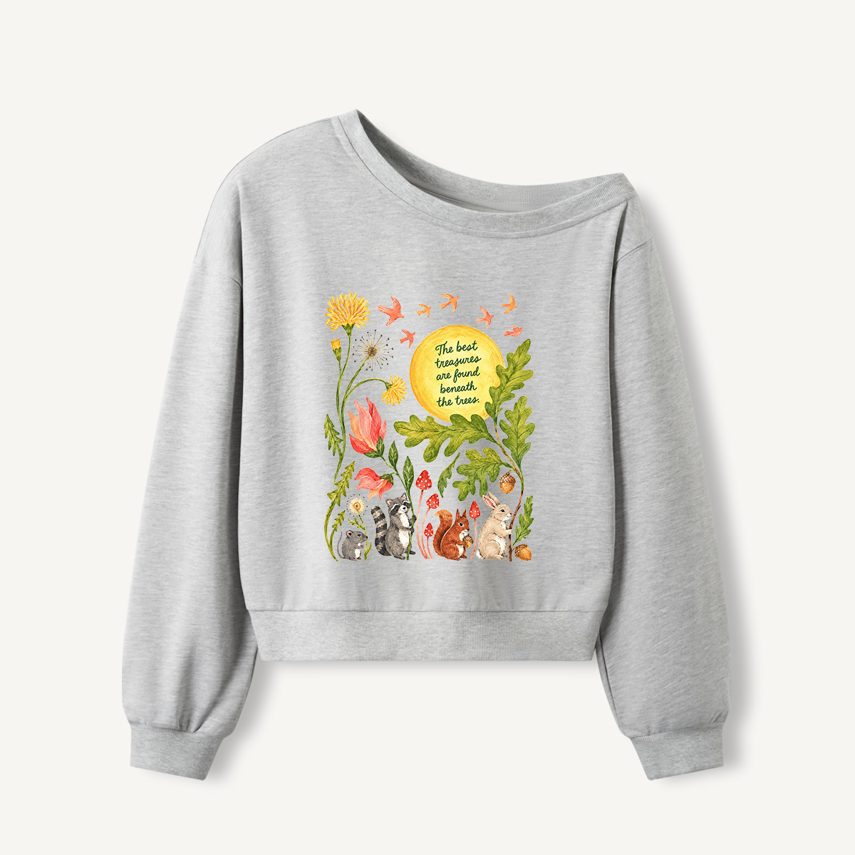 Beneath The Trees Print Off Shoulder Sweatshirts 