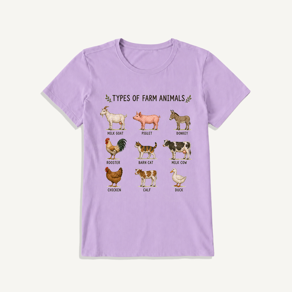 Farm Animal Guide Print Crew Neck Cotton Tee