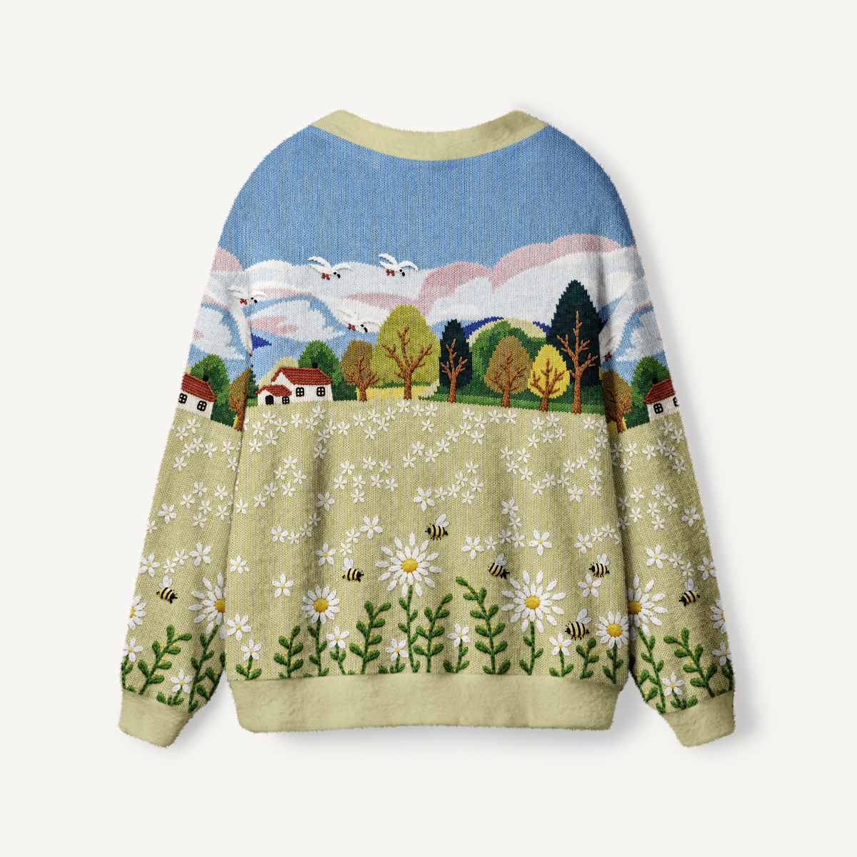 Valley Cottage Daisy & Bees Print Ugly Cardigan Sweaters