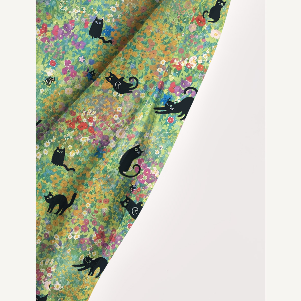 Square Neck Wildflower Garden Black Cat Print Slip Dress