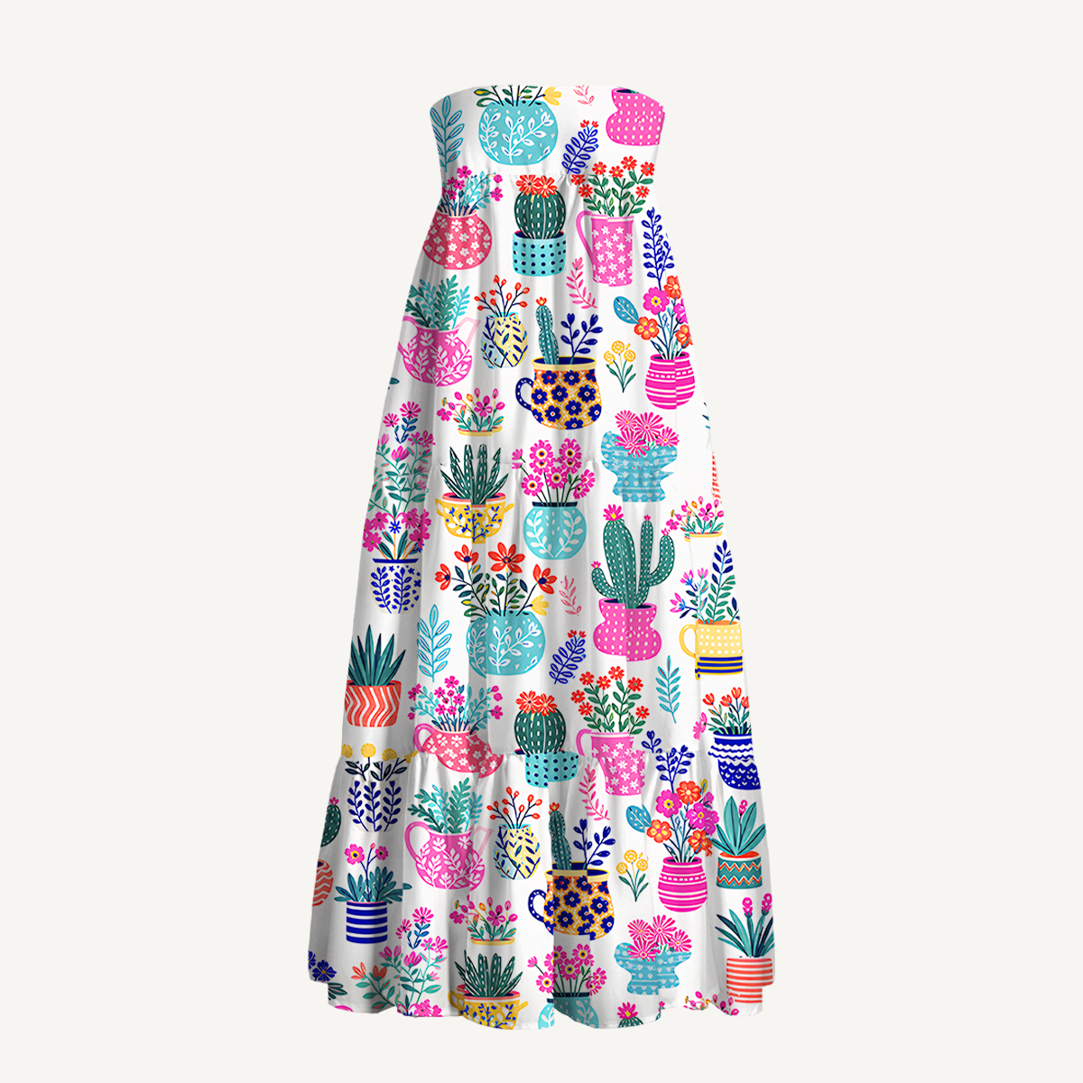 Cactus and Flowers Print Convertible Maxi Skirt & Strapless Dress  