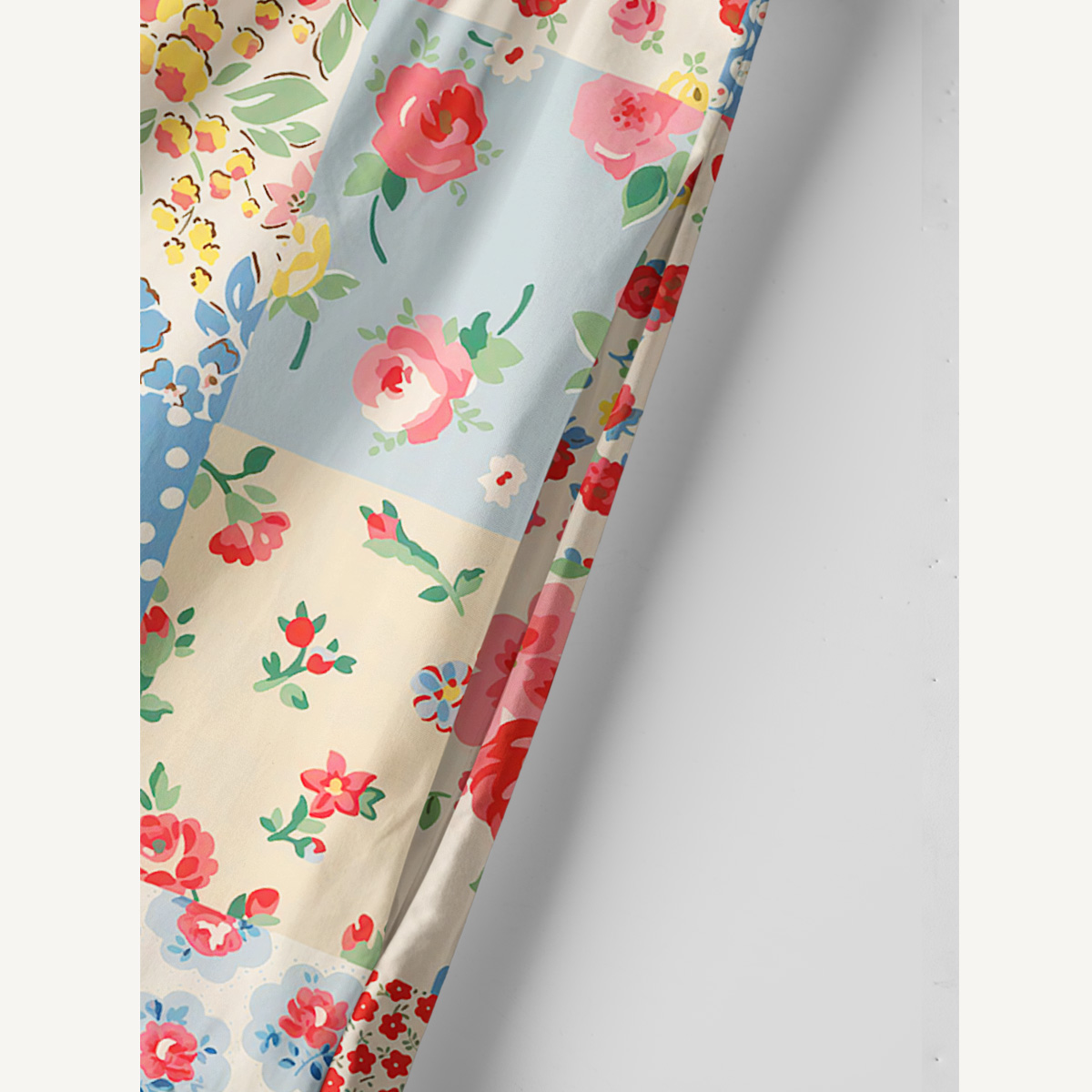 Square Neck Pastel Patc Print Cotton Wide Straps Maxi Dress With Pockets