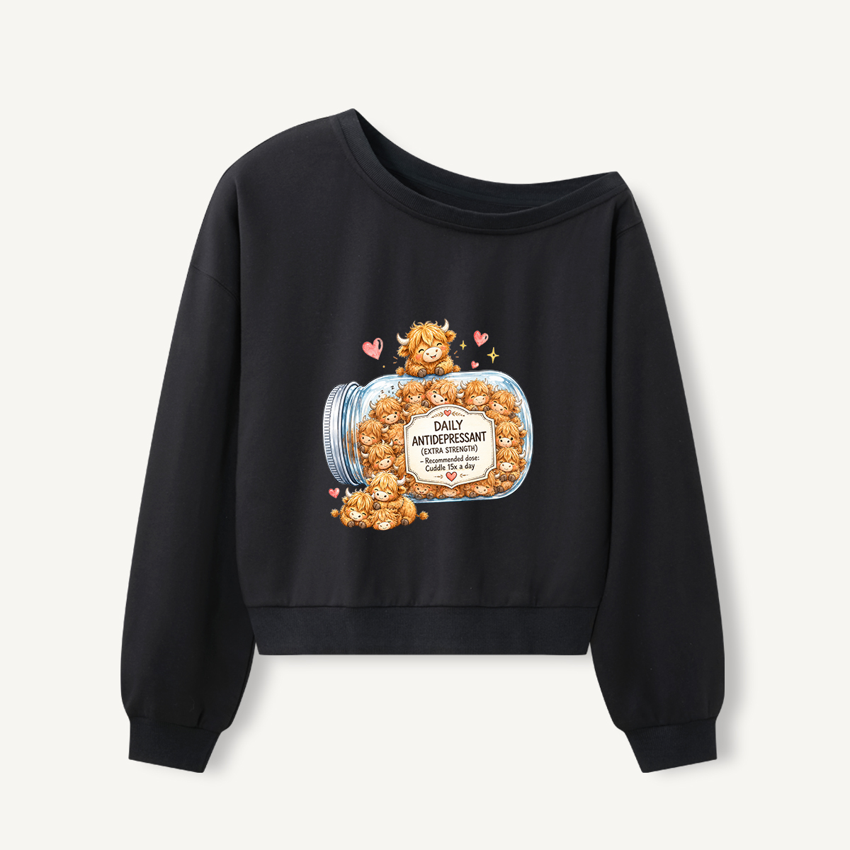 Jar Of Cuddles Print Off Shoulder Sweatshirts 