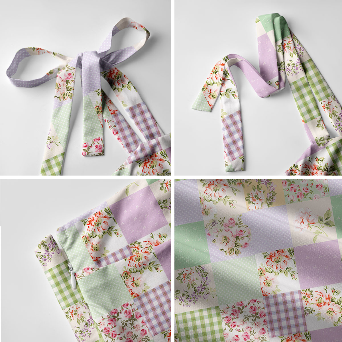 Creamy Garden Patchwork Print Bow Strap Maxi Dress