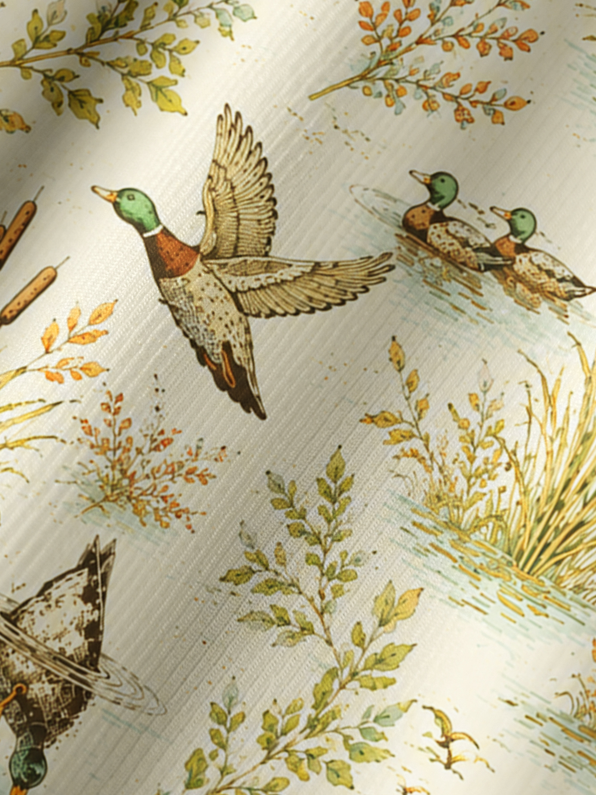 Duck Hunting Marsh Print Boho Long Sleeve Tie‑Neck Blouse