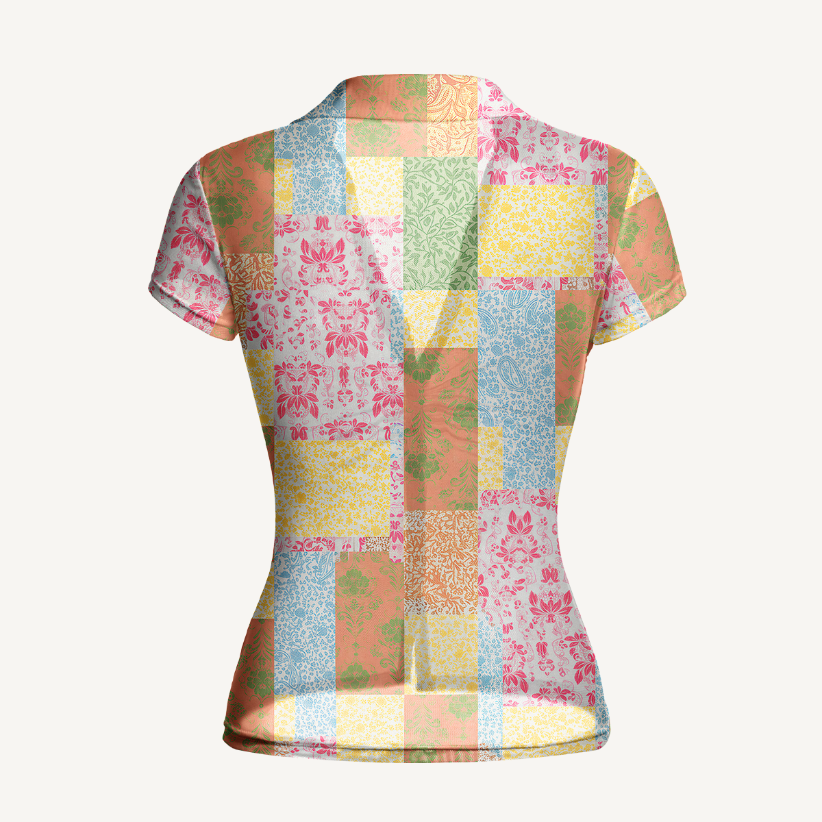 V-Neck Short Sleeve Morning Patch Print Mesh Top