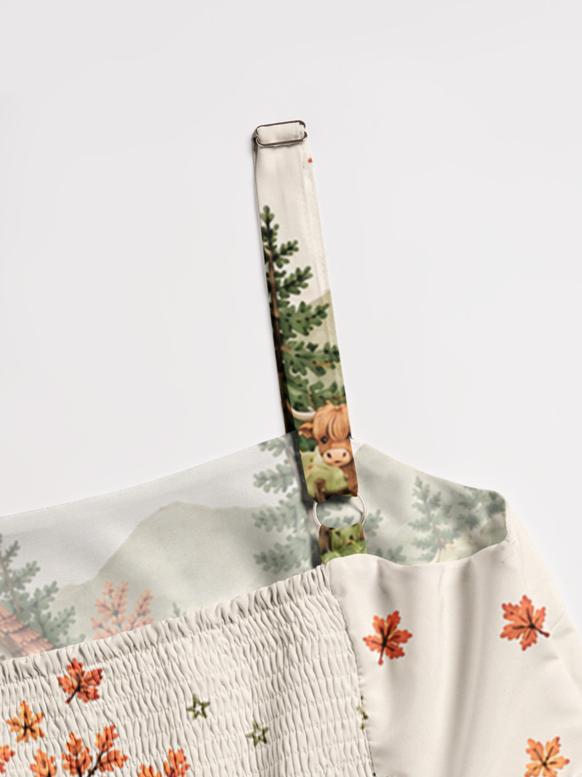 Autumn Pumpkin Pasture Print Wide Straps Maxi Dress With Pockets