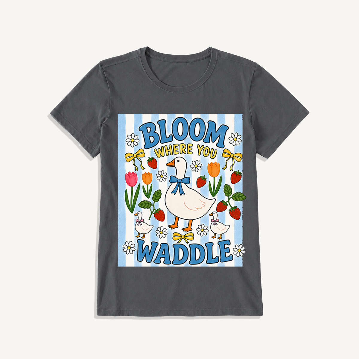 Strawberry Goose Garden Print Crew Neck Cotton Tee
