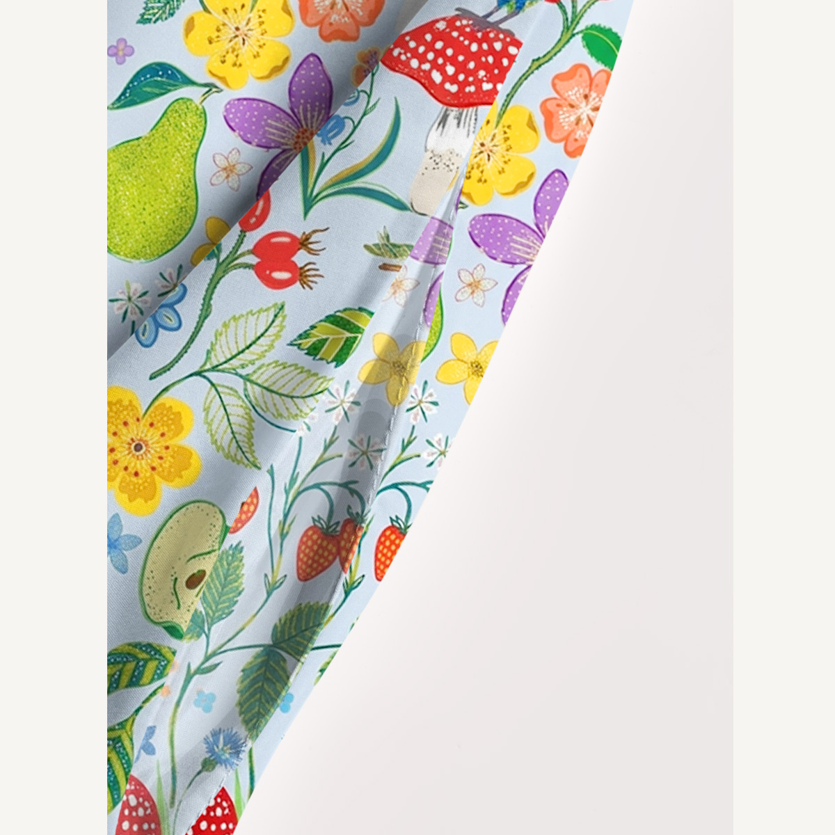 Birds Pear Mushroom Print Quilt Wide Straps Maxi Dress With Pockets