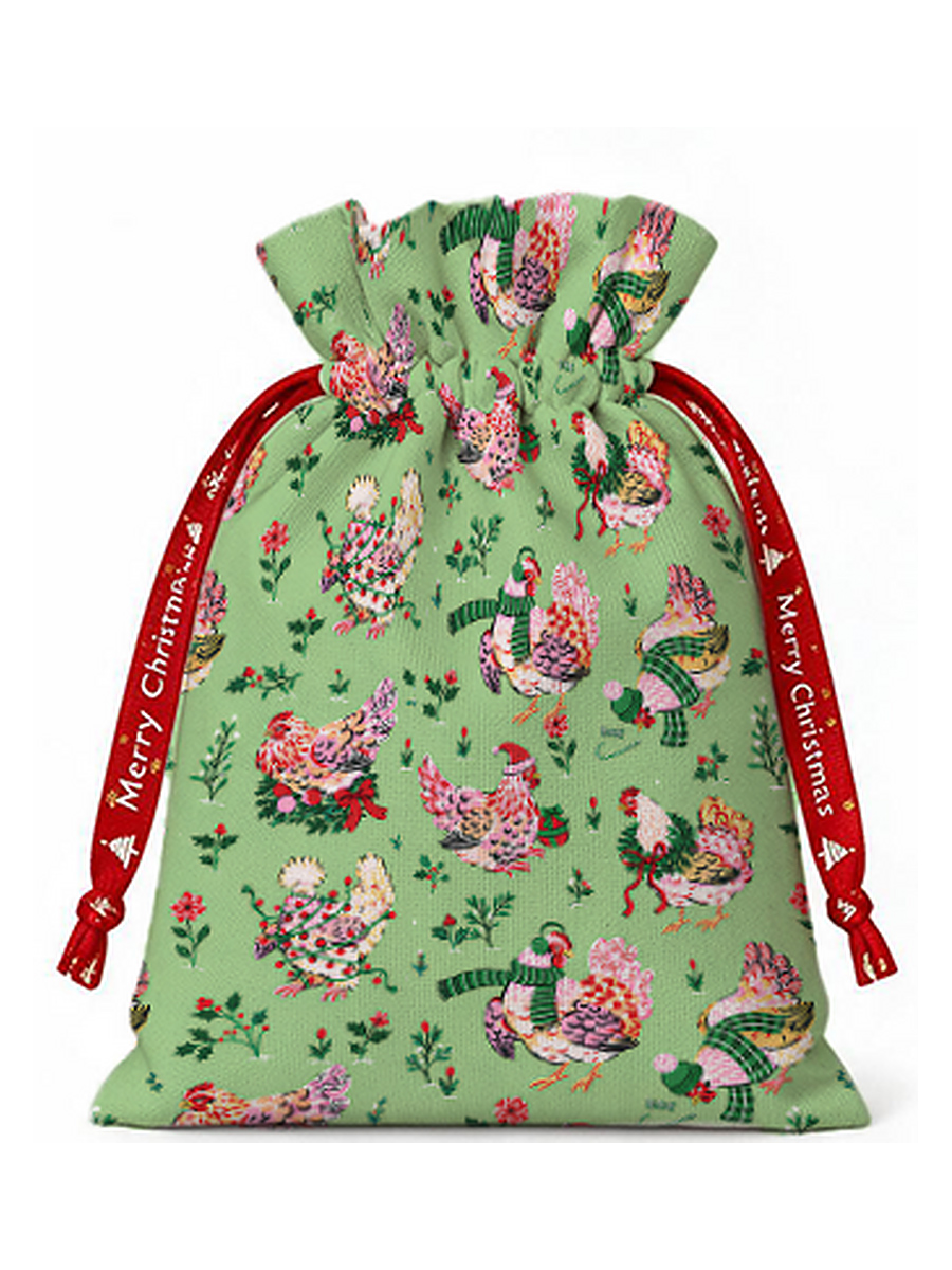 Christmas Chickens Holiday Garden Reusable Drawstring Gift Bag