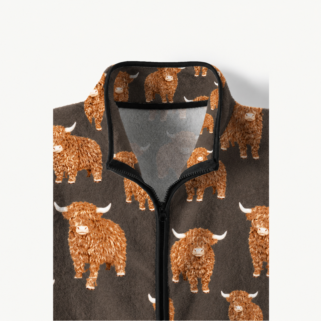 Fluffy Highland Cow Print Fleece Jacket