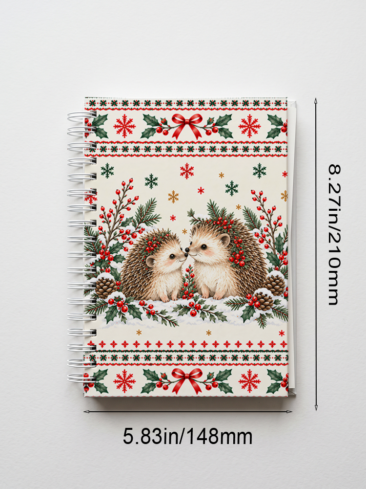 Cozy Christmas Hedgehogs Print A5 Spiral Notebook