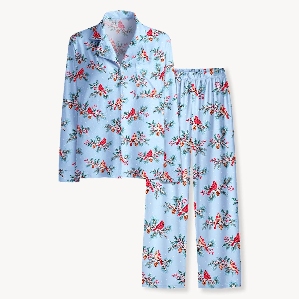Winter Cardinal Garden Long Pajama Set 