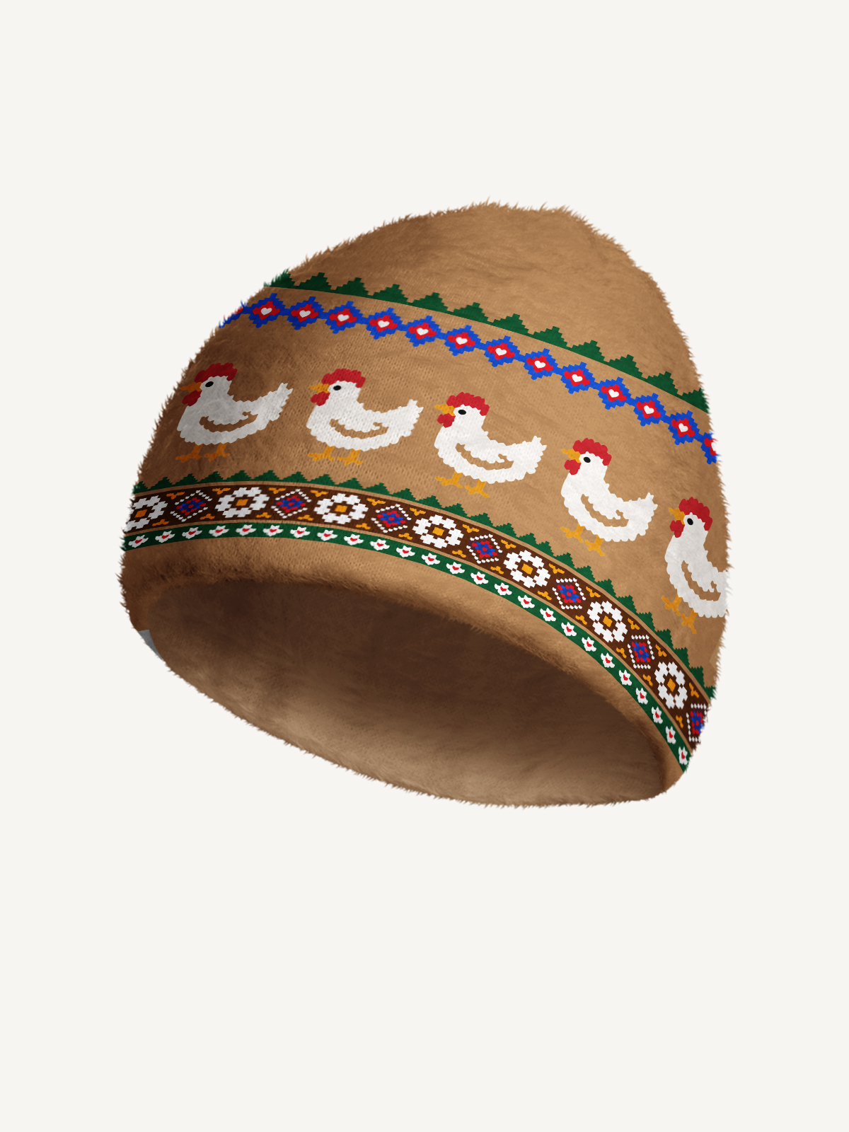 Country Hen Folk Yoke Cozy Fuzzy Beanie