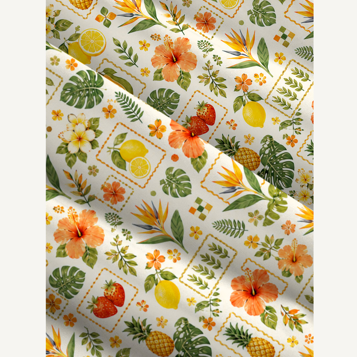 Tropical Citrus Stamp Collage Print Wide Straps Maxi Dress With Pockets