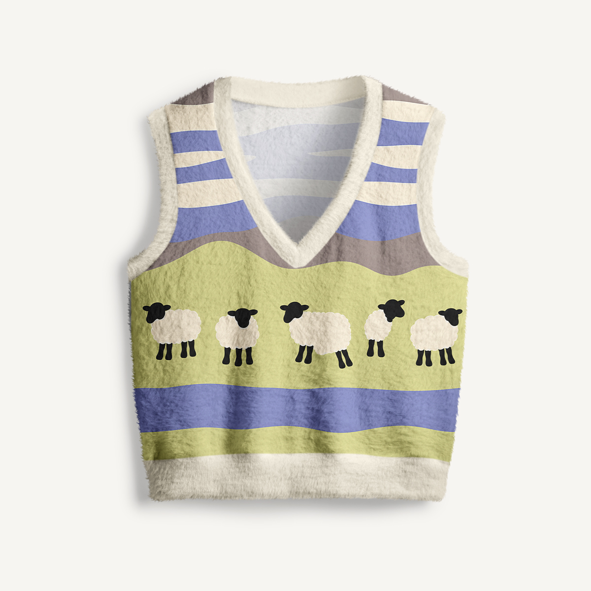 Rolling Pasture Sheep Print V-Neck Sweater Vest