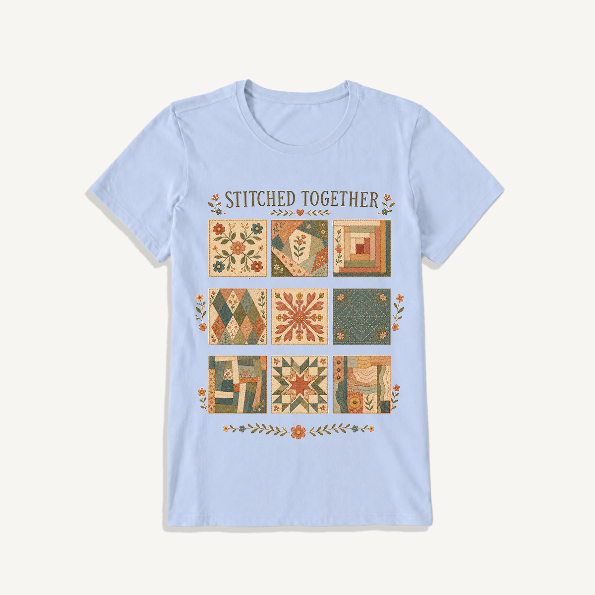 Classic Quilt Styles Poster Print Crew Neck Cotton Tee