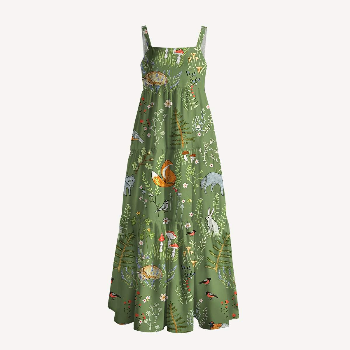 Whimsical Woodland Animals Print Slip Dress