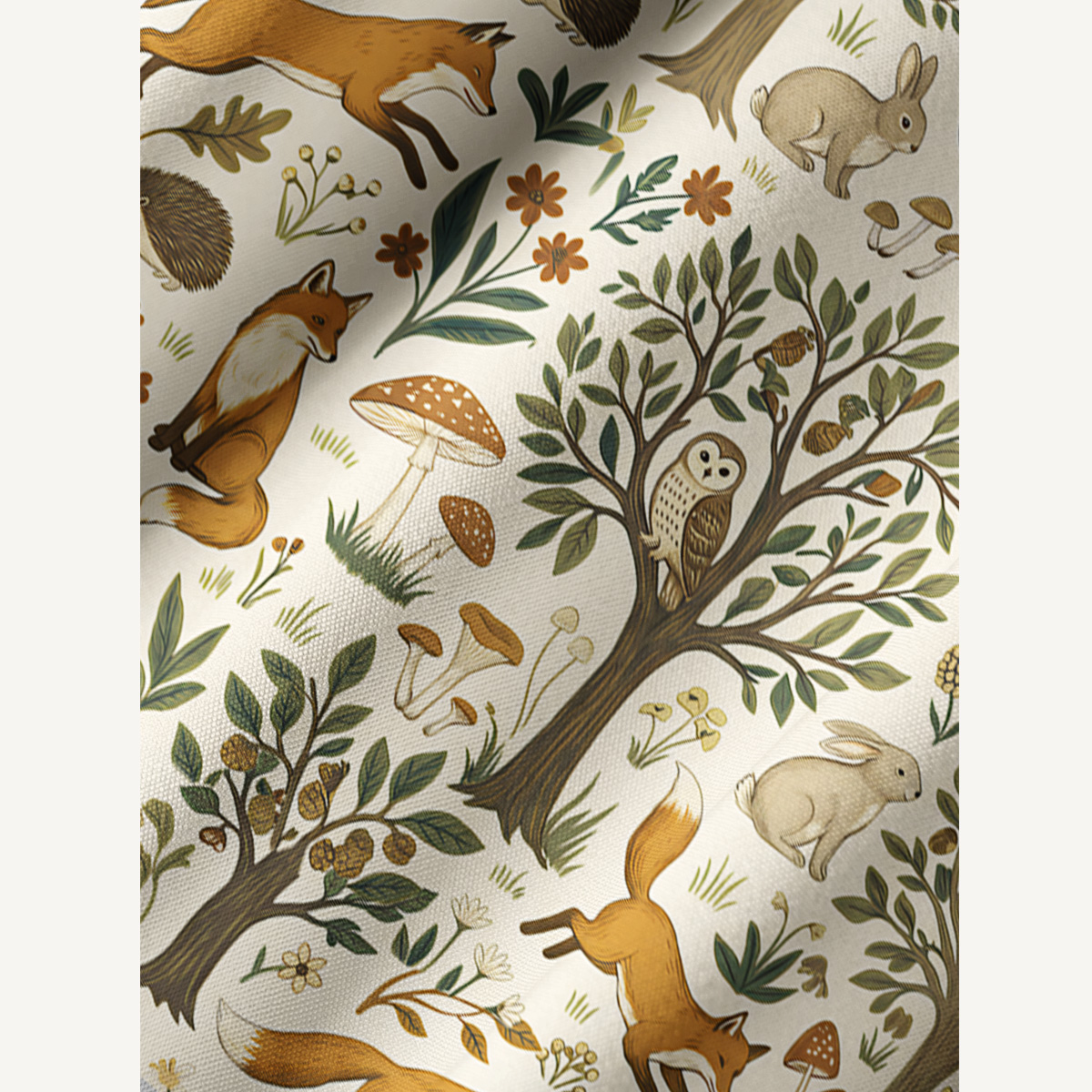 Woodland Creatures Print Boho Tie‑Neck Smock Mini Dress