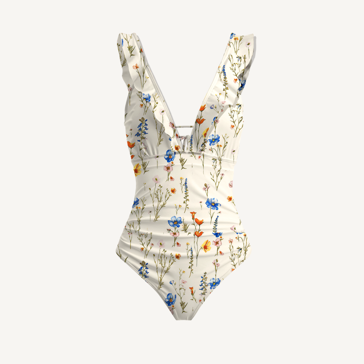 Wild Bloom Ruffled V Neck One Piece Swimsuit and Matching Midi Skirt Set