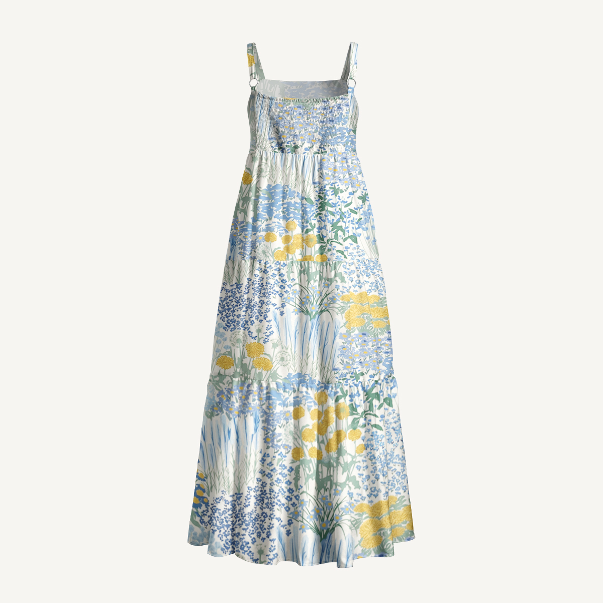 Garden Bloom Print Quilt Wide Straps Maxi Dress With Pockets