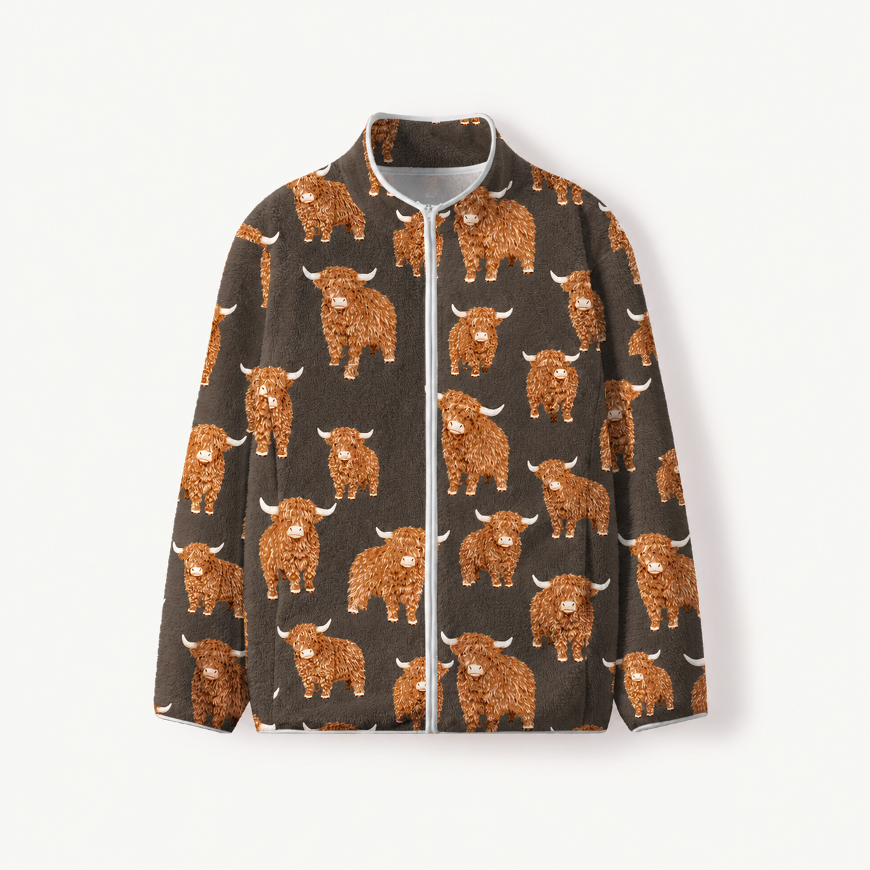 Fluffy Highland Cow Print Fleece Jacket