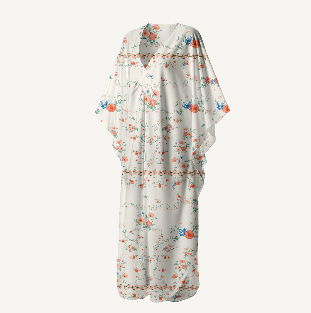  V‑Neck Wild Bloom Kimono Sleeve Kaftan Dress