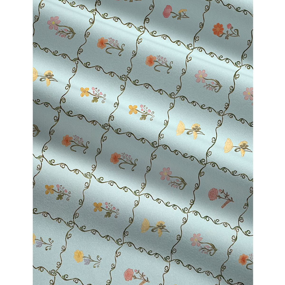 V-Neck Sunny Garden Tiles Boho Jumpsuit with Pockets for Women